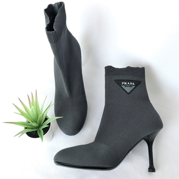 Prada Shoes - Prada Grey Stretch Fabric Sock Booties - Sz 38